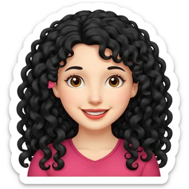 mujer blanca con cabello largo rizado negro sonriendo  sticker