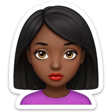 Dark skin gurl with black hair, big lips m, dark brown eye, octagon face shape and chinky eyes no red lipstick  sticker