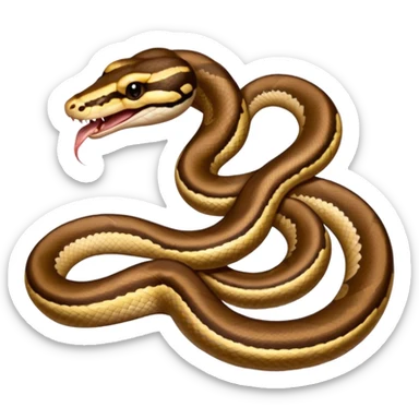 A close-up 3/4 view of the Ball Python with the front half raised slightly in an S-shape and its tongue flicking out. The head is angled curiously toward the viewer, showing both personality and motion. sticker