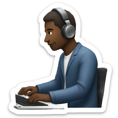 person working and listening to music sticker