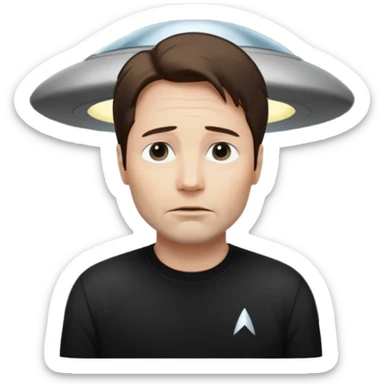 Mulder from the x-files looking very very worried (not trusting anyone today) while wearing a dark t-shirt. A beam of light from a UFO illuminates him sticker
