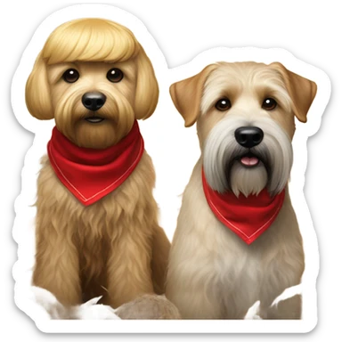 Realistic looking President Donald trump with a wheaten terrier wearing a red bandana sticker