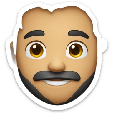 bearded man with black hair and a gap tooth smiling and hugging a heart sticker