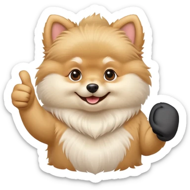 a white Pomeranian dog doing a thumbs up sticker