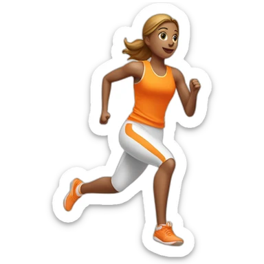 female athletic parcour athlete in orange white cloths, running sticker