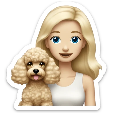 blond girl straight hair blue eyes with cream colored puppy poodle  sticker
