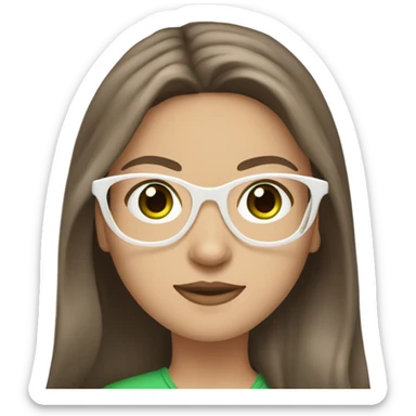 White girl with long curvy brown hair green eyes and white glasses sticker
