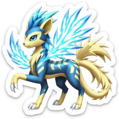 Feral Scaly Striking Slaying Badass Evil Handsome Lightning-patterned Zig-zagged buzzy fuzzy Meloetta-Manectric-Luxray-Suicune-Solgaleo-Vernid-fusion-hybrid-creature, full body  sticker