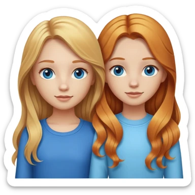 Best friends with cute out fits. Girl 1: blonde girl long straight hair with hazel eyes and girl 2: with long wavy ginger with blue eyes sticker