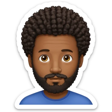Dark brown skin man with beard and a tiny curly  Afro fade with dark dark brown eyes - beard should be a bit lighter . Not as much hair  sticker