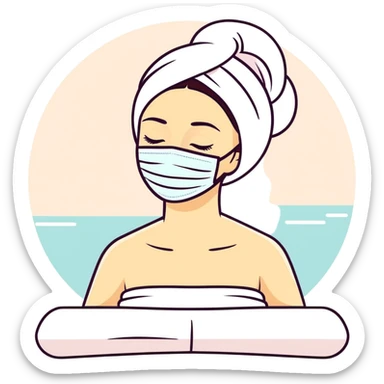 Lady with face mask spa beauty full face relaxing sticker