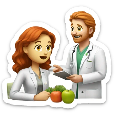 red hair nutritionist with a patient sticker