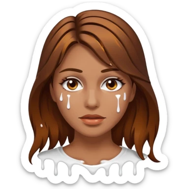 Brown Hair Woman , white paint , drip, face, hot sticker