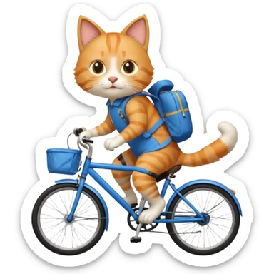 A cat is riding a bicycle and wearing a backpack. sticker