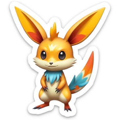 Colorful Shiny Exotic Victini-Salandit-Minccino-Emolga-Fakémon-hybrid-creature (full body)  sticker