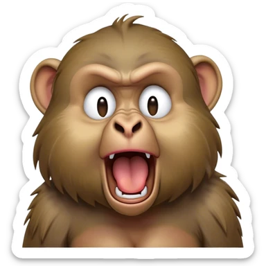 Cinematic Cute Yawning Baboon Portrait Emoji, Head tilted slightly with a dramatic, wide-open yawn, showcasing a soft, textured Fur of earthy browns with droopy ears, round eyes barely open in drowsy contentment, Simplified yet irresistibly adorable features, highly detailed, glowing with a soft, cozy glow, high shine, relaxed yet expressive, stylized with a touch of playful urban charm, bright and endearing, soft glowing outline, capturing the essence of a sleepy yet affectionate baboon, so drowsy it feels like it could stretch out of the screen and curl up for a nap! sticker