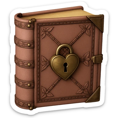 Add a heart-shaped lock to the pink leather-bound diary. Keep the background transparent. Make it realistic and detailed. sticker