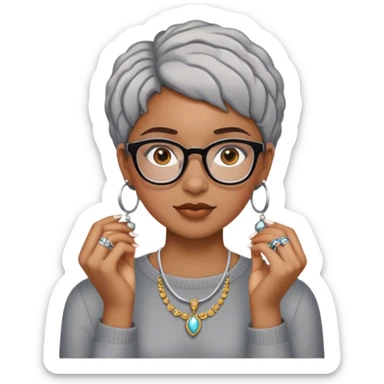 Light skinned Black girl with glasses short natural gray haircut making jewelry  sticker