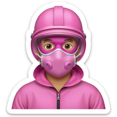 man in pink protection clothes with full-faced pink mask covered whole face sticker