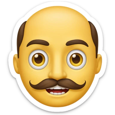 A regular emoji face with Half lidded eyes, large nostrils a moustache and sharp teeth sticker