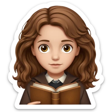 Hermione Granger with wavy hair and brown book in hand  sticker