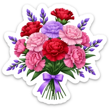 red Pink carnations and lavender bouquet sticker