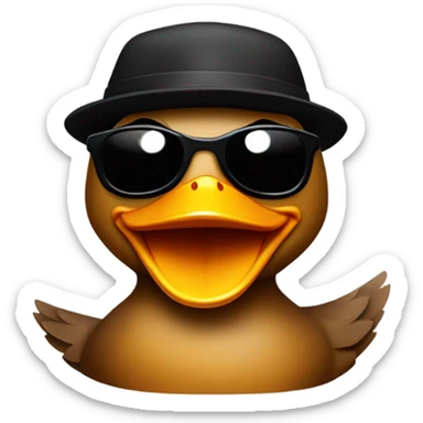 The brown duck has a mischievous smile and a wink in one of his eyes. Add an extra touch by slightly raising one eyebrow. Keep the sunglasses and black cap on for the signature look. sticker