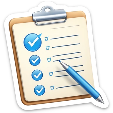 A checklist with a prominent blue checkmark on the first item, symbolizing tracking completed tasks and progress sticker