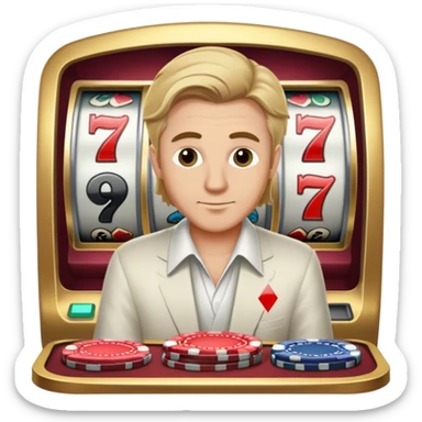 White guy with dirty blonde hair playing casino slots  sticker