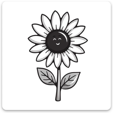 Cheerful sunflower with detailed petals, center, leaves and stem. Using specific pastel colors (dd9fb0, ffc6d3, a3bfc9, c4bee2, f1b091). Hand-drawn doodle style with intricate details. Happy, bright sunflower design with a transparent background. sticker
