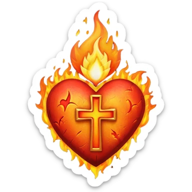 A heart with a cross and flame coming out of the top sticker