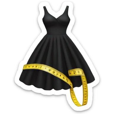 black dress with measuring tape around sticker