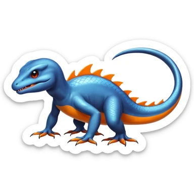 Shiny Black Koraidon-Latios-Salamander-Fakémon-hybrid-creature (full body) with orange belly sticker