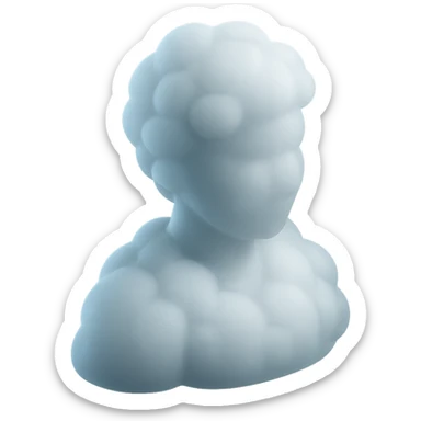 A person from the shoulders up, entirely composed of white fluffy, convex clouds sticker