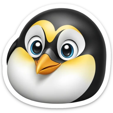 cinematic-cute-emperor-penguin-portrait-emoji,-head-tilted-playfully-and-inquisitively,-with-glossy,-pristine-plumage-accented-by-a-bright-beak-and-round,-sparkling-eyes-filled-with-curiosity,-simplified-yet-irresistibly-adorable-features,  sticker