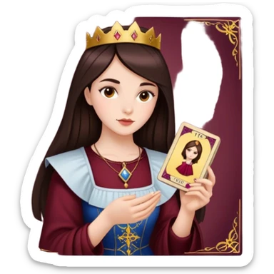 A brunette girl with a square hairstyle reading the Burgundy tarot sticker