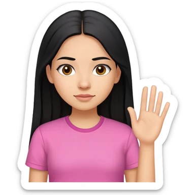 Hispanic girl with Long black hair straight with a pink shirt sticker