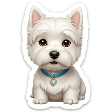 Cinematic Noble West Highland White Terrier Portrait Emoji, Poised and regal, with a compact, sturdy build and a pristine, well-groomed pure white coat, deep-set soulful dark eyes, Simplified yet sharp and sophisticated features, highly detailed, glowing with a soft, dignified glow, high shine, intelligent and loyal, stylized with an air of confidence, focused and attentive, soft glowing outline, capturing the essence of a watchful and determined companion, so majestic it feels as though it could trot out of the screen with effortless authority! sticker