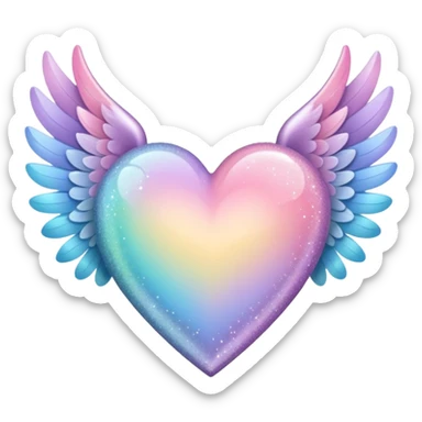 ombré heart with big full pastel wings with glitter sticker