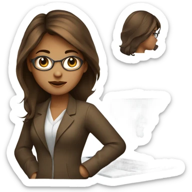 Beautiful programmer girl with brown hair working with MacBook sticker