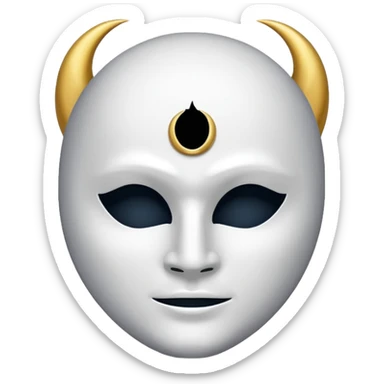 blank white no mouthless masculine mask moon crescent hole  on forehead  sticker