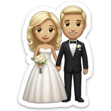 Tan Woman with dark brown hair and man with blonde hair getting married sticker