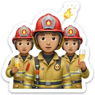 A firefighter extinguishing a party sticker