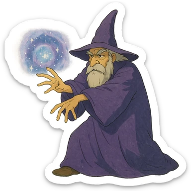 mysterious purple wizard casting a spell sticker