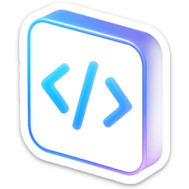 3d code icon with a fancy colorful gradient in blue and purple, matte glass style sticker