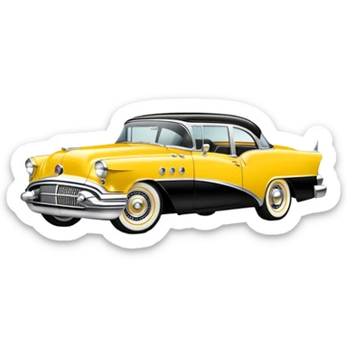 vintage hot rod, based on 1956 Buick Century, yellow and black color scheme, shiny details sticker
