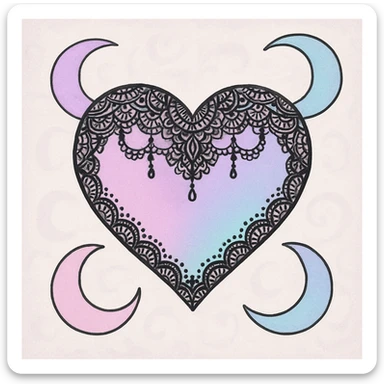 pastel goth heart with pastel moons and black lace sticker