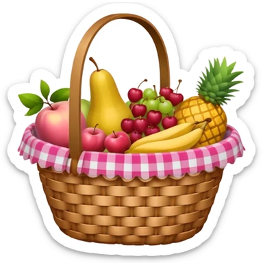 Pink basket, plaid lining, with both food, drink and fruits sticker