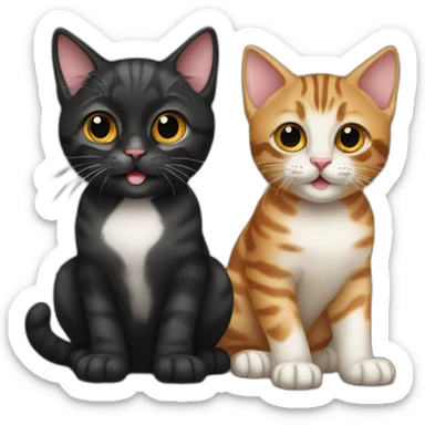 two-cats-bengal-and-cat-black-kitten-together sticker
