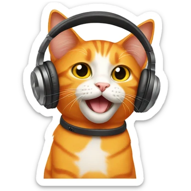 An orange cat wearing headphones sticker